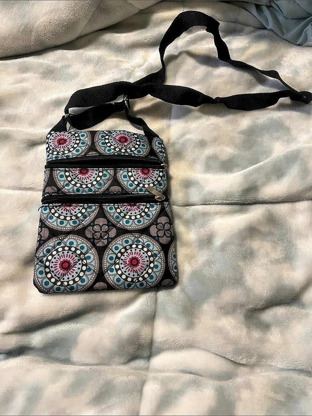 Patterned Crossbody Bag in Blue & Gray